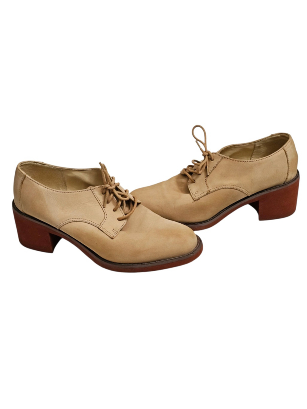 Vintage Kenneth Cole Reaction 7.5M Tan Suede Oxford Shoes Brazil Chunky Heel Y2K